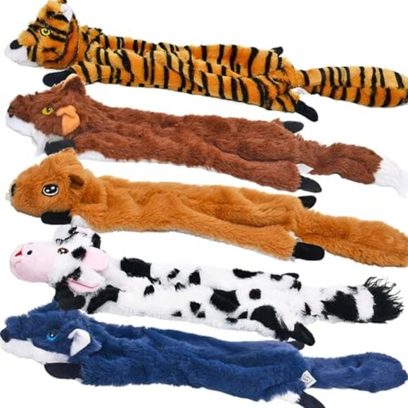 Squeaky Dog Toys 5 Pack Plush Crinkle No Stuffing Interactive Chew Play - Picture 2 of 7
